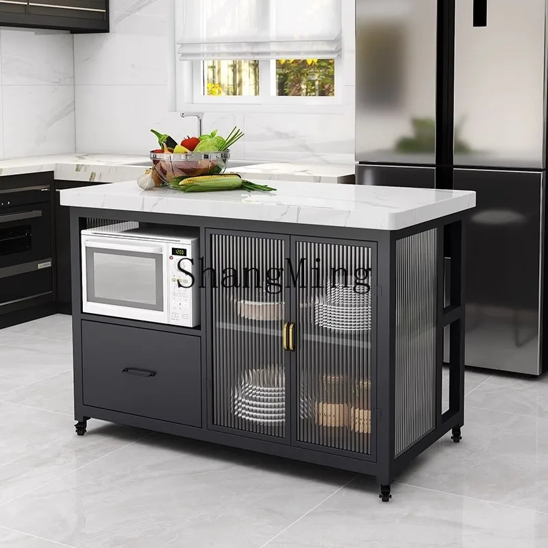 

CL marble kitchen removable mid-island table integrated cooking table open side locker