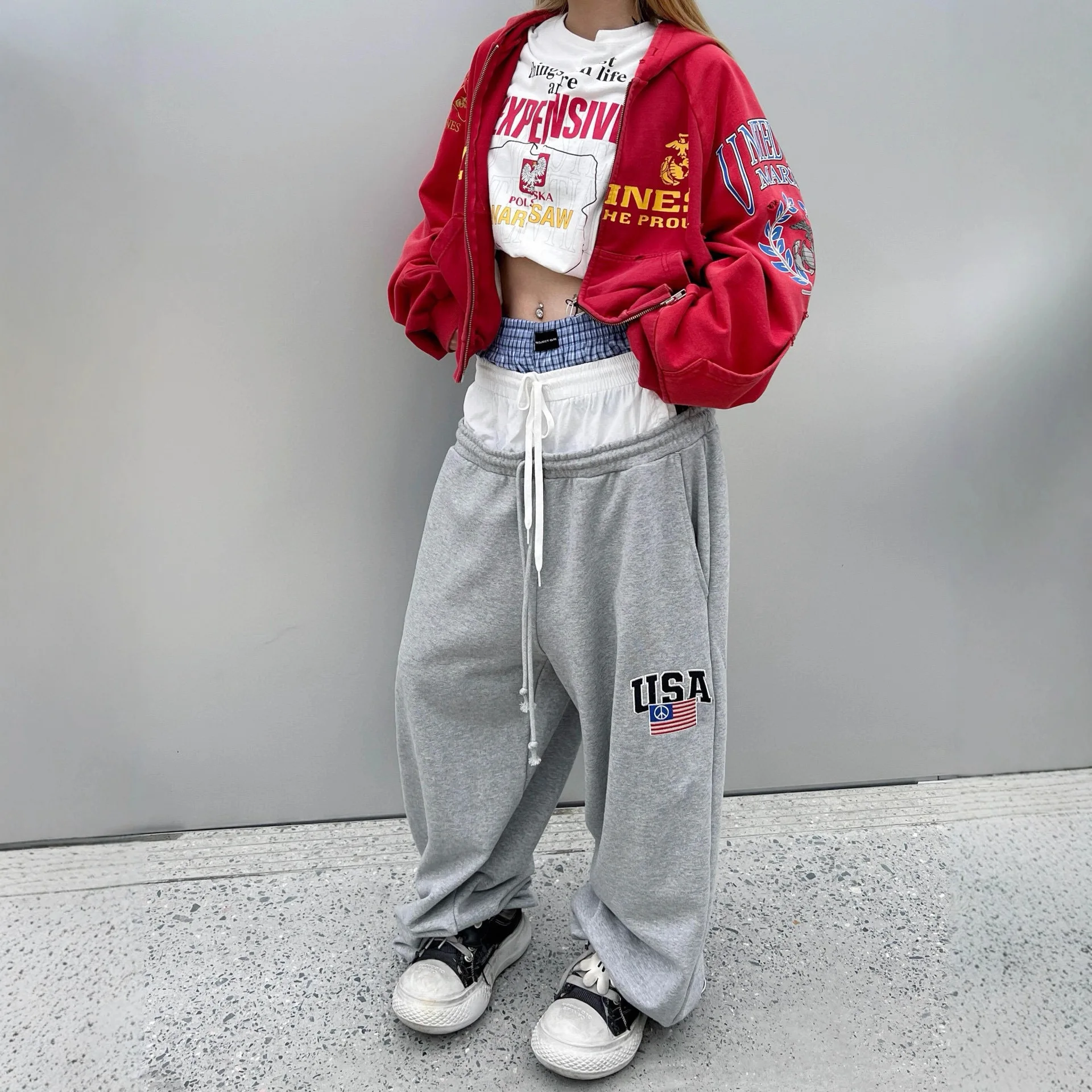 أحدث مشروع GRAILZ المخصص الإبداعي G/R متداخل برباط مطرز علم مرقع بنطال رياضي واسع الساق