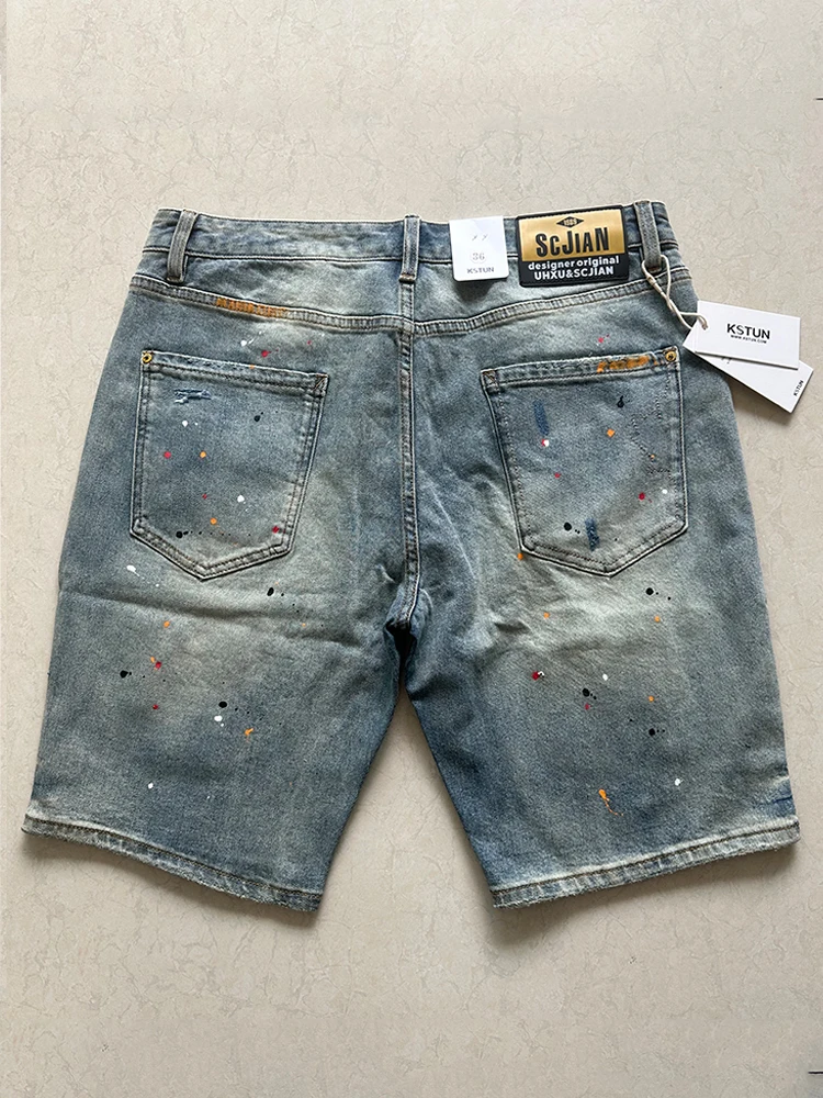 2024 Summer Short Jeans Men Denim Shorts Stretch Hip Hop Patchwrok Painting Slim Straight Vintage Punk Style Streetwear Quality