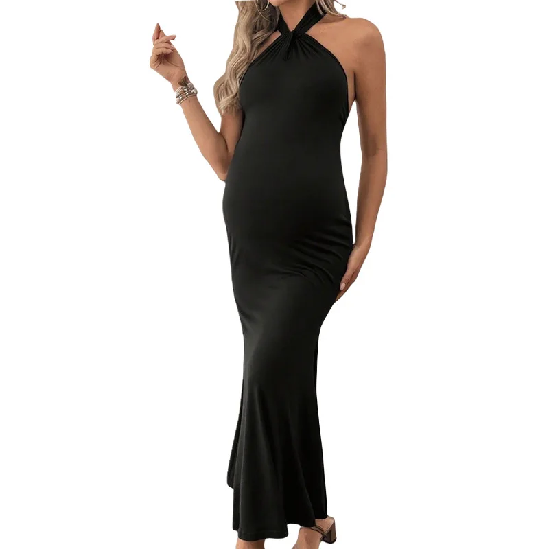 

2025 New Spring and Summer Slim-fit After Split-ended Vacation Style Maternity Skirt Sexy Backless Neck Dress