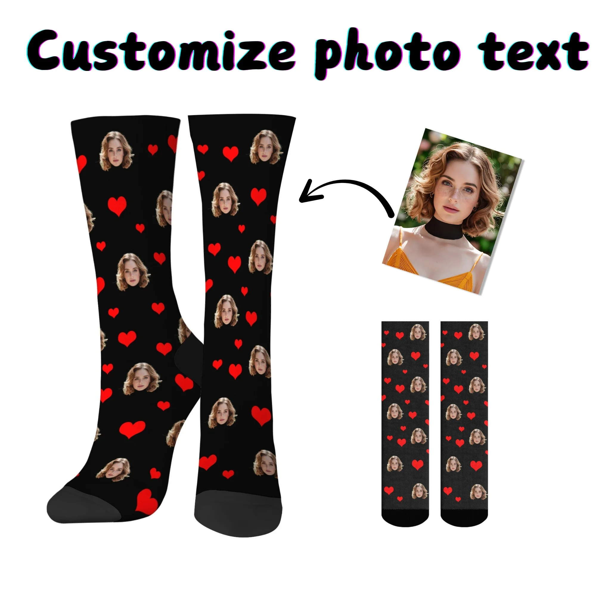

DIY Custom Photo Socks Custom Face and Heart Pattern Unique Anniversary Valentine's Day Birthday Gift Fun Socks for Him/Her
