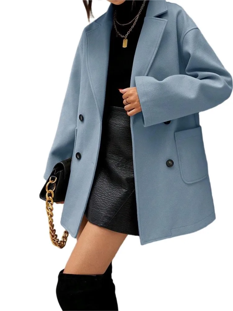 Mode Büro Mantel Für Frauen Elegante Feste Taste Lange Hülse Drehen-unten Kragen Mäntel Tops Dame Herbst Winter frauen kleidung