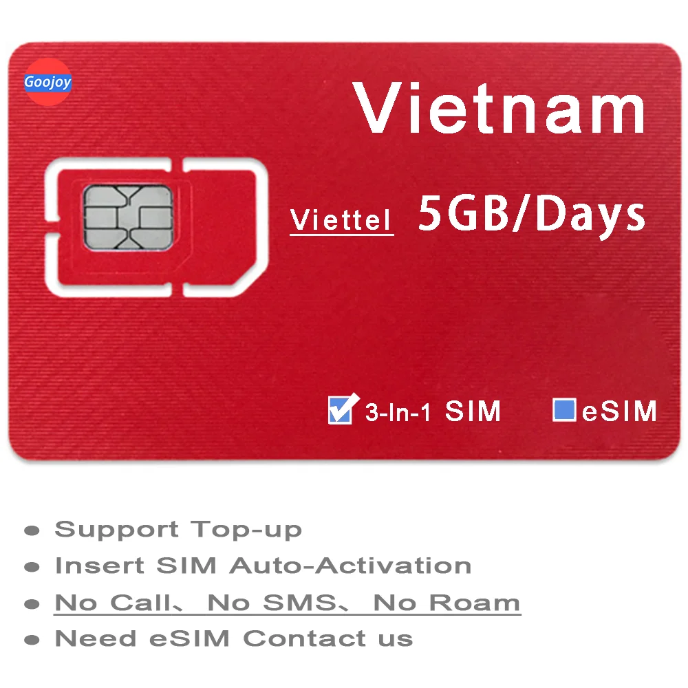 Scheda SIM prepagata Vietnam Viettel da 5 GB al giorno, Vietnam eSIM, Viettel eSIM per Nha Trang Da Nang Phu Quoc Island Hanoi, scheda SIM dati