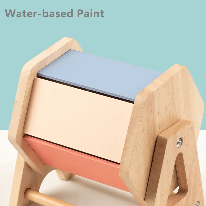 Wooden Montessori Drum Toy w/ Mirror & Built-in Bell Babies Rotating Game Sensory Toys Infant Early Educational Learning Tools