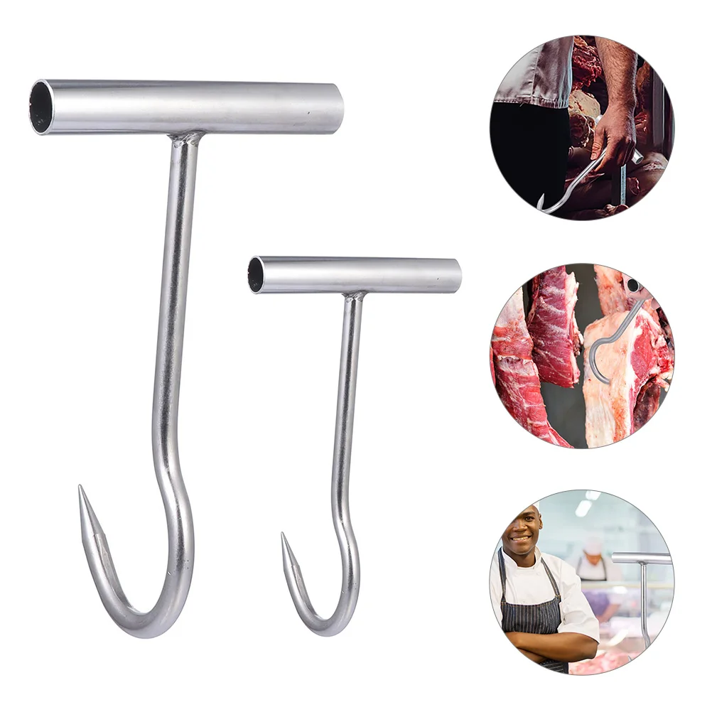 2 Pcs Pork Hook Grilling Accessories Meat Processing Hooks Accesories Bbq for Turkey Fryer Butchering Handle Lifting