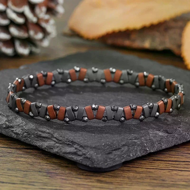 Hip Hop Elastic Beaded Non-fading Men Bracelet Simple Black Stone Irregular Bracelet Simple Party Jewelry Accessories