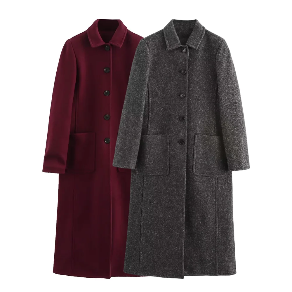 

BSK&TRAF autumn and winter new women's fashion temperament leisure single-breasted patch pocket blended coat jacket