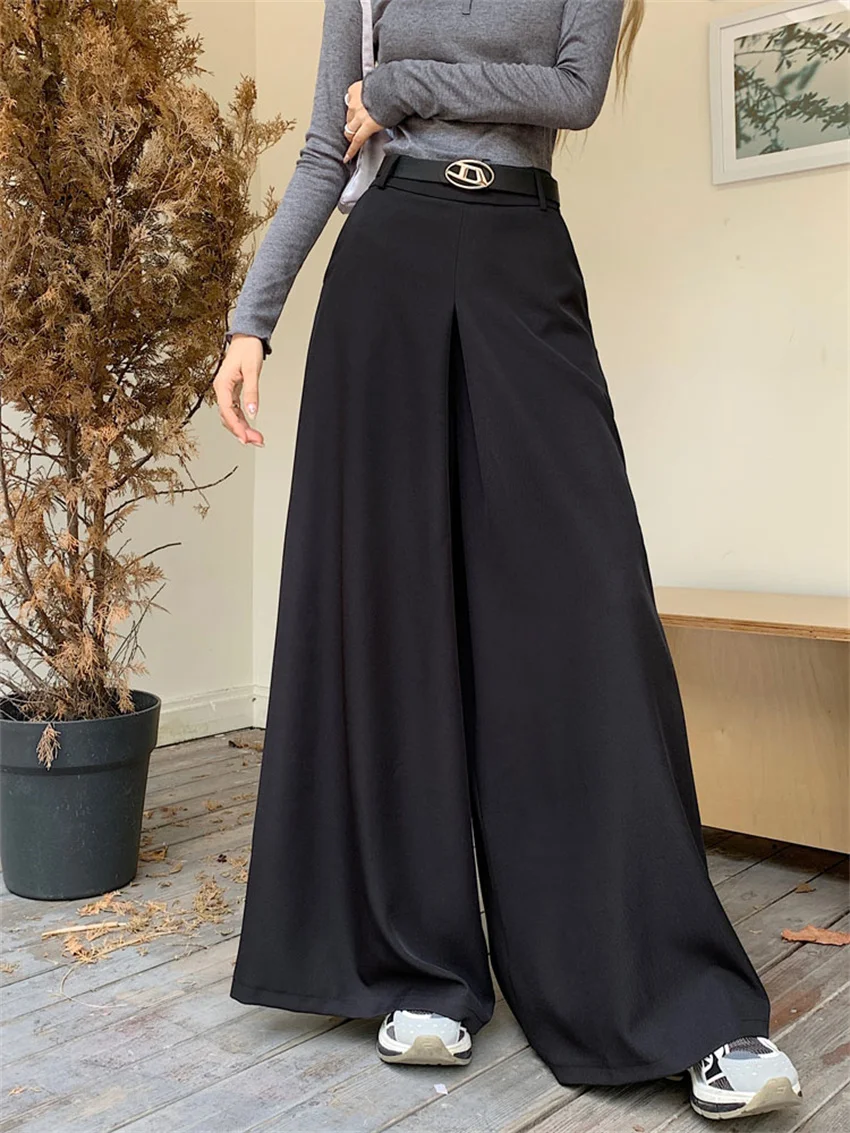 

Alien Kitty Hot Sale Women Trousers Minimalist With Belt Autumn 2023 High Waist Wide Leg Work Wear OL Solid Loose Skirt Pants