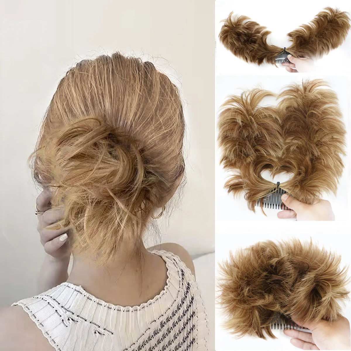 Messy Bun Hair Piece Side Comb Clip in Hair Bun Hairpiece for Women Short Natural Straight Versatile Adjustable Styles Easy Hair