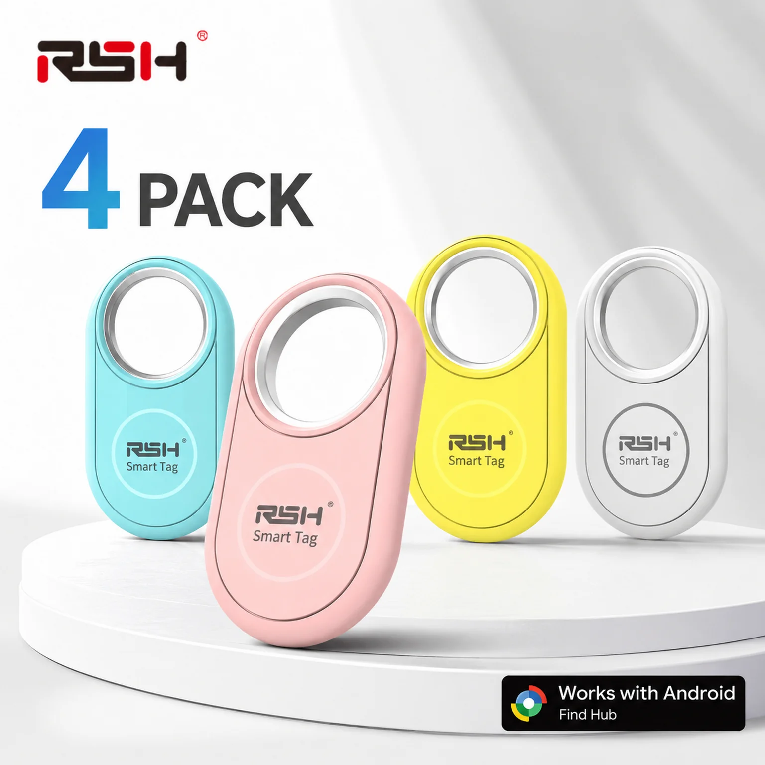 RSH - Juego de 4 Localizadores GPS Inteligentes para Android, Compatibles con Google Find Hub, Antipérdida, para Autos Xiaomi, Posicionamiento de Carteras y Bicicletas
