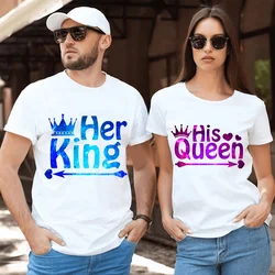 Chic Her King His Queen T Shirt for Couple Y2k Top Mens Tee Shirts Vintage Women Clothing Matching Couple Clothes Summer Tshirt