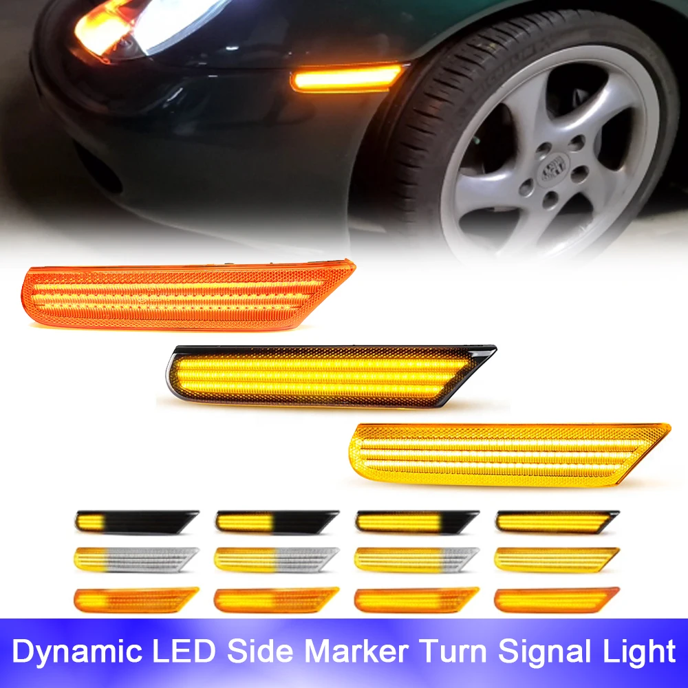 

2x For Porsche Boxster 986 996 911 Carrera Turbo 4S Targa GT2 GT3 LED Sequential Blinker Front Side Marker Light Dynamic Canbus