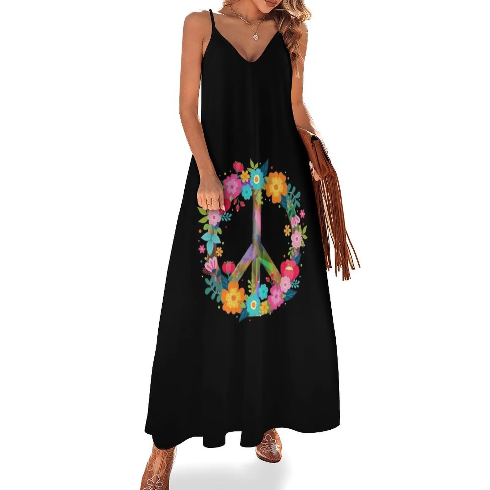 

Peace Love Hippie Tie Die 60s 70s Sleeveless Dress womans clothing long sleeve dress evening dresses ladies