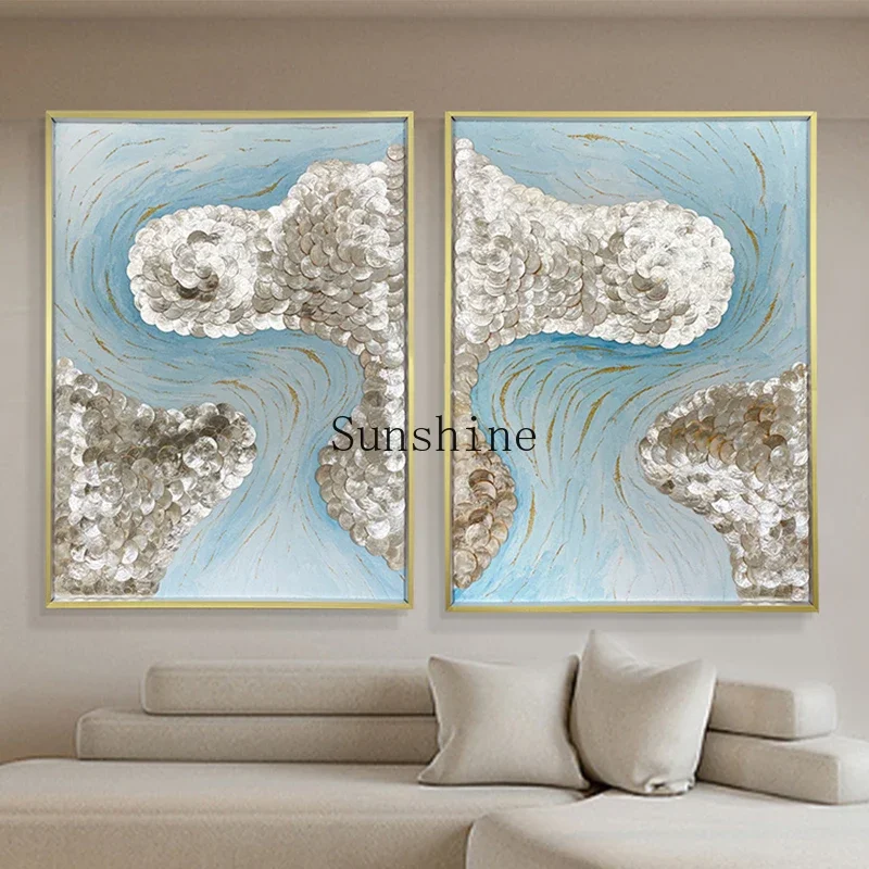 High-class French art shell decoration living room diptych bedroom hand-painted oil painting