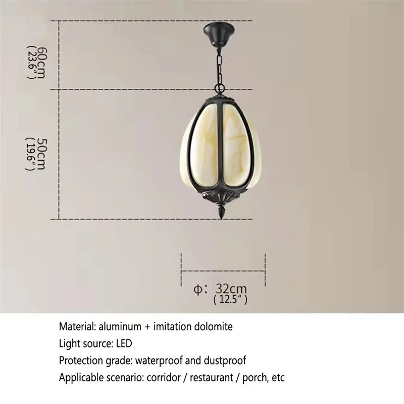 TYLA Classical Dolomite Pendant Light Outdoor LED Lamp Waterproof for Home Corridor Decoration