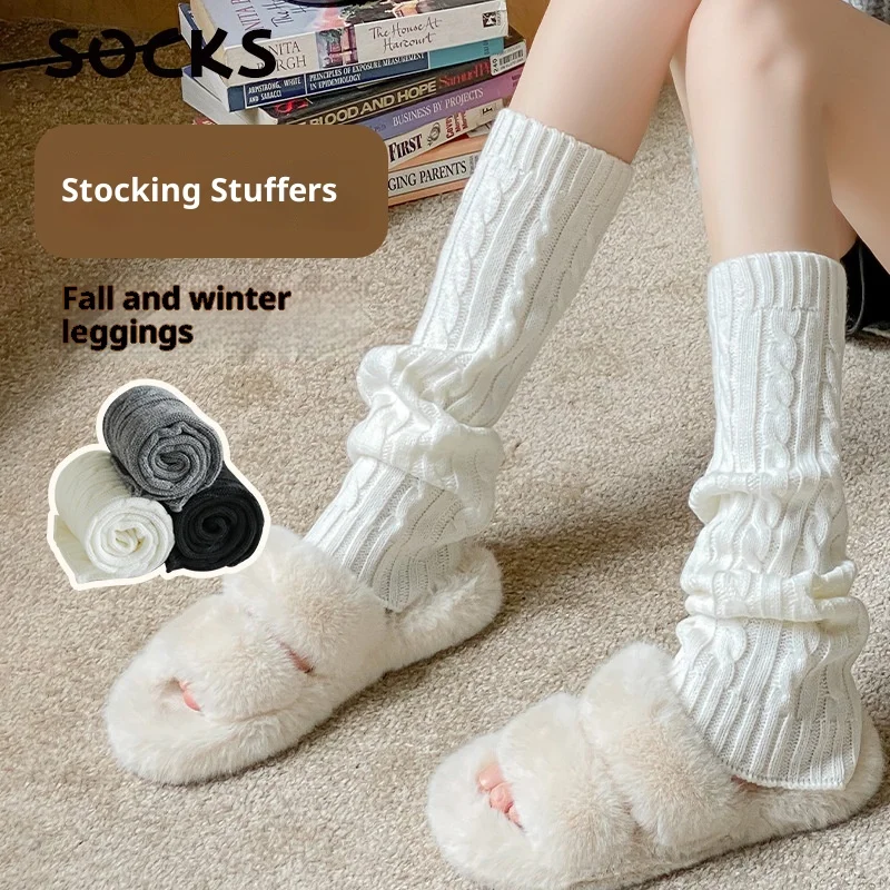 

Leg Warmers Winter Knitted Thick Warm Black White Long Sock Y2K Lolita JK Cute Thigh High Solid Color Socks for Women