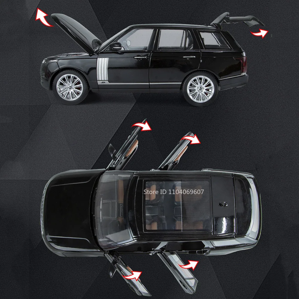 Modelo de carro escala 1:18 Land Range Rover 50th brinquedos liga fundida som luz 6 portas abertas puxar para trás veículos de simulação presentes para crianças