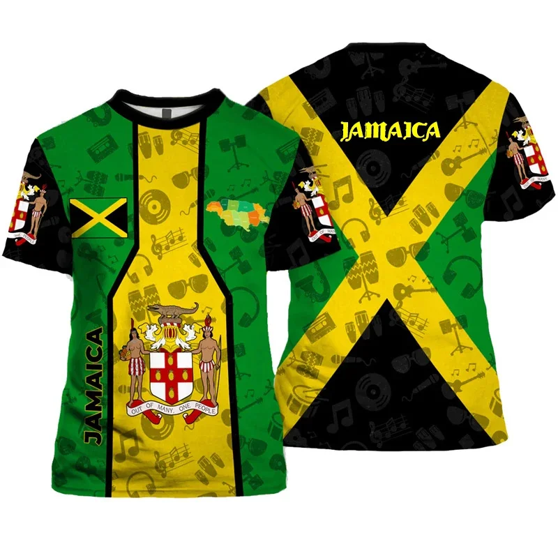 Jamaica Flag Graphic T Shirt For Men Jamaican National Emblem 3D Printed Short Sleeve Summer Streetwear T Shirts O-Neck Top Tees view 3