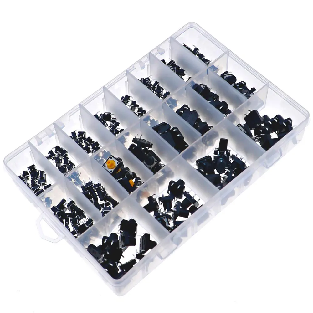 250 pièces 20 valeur 6*6mm 12*12mm H4.3-H13 tactile bouton interrupteur micro instantané tactile kit de classification 4 broches mixte pack kit