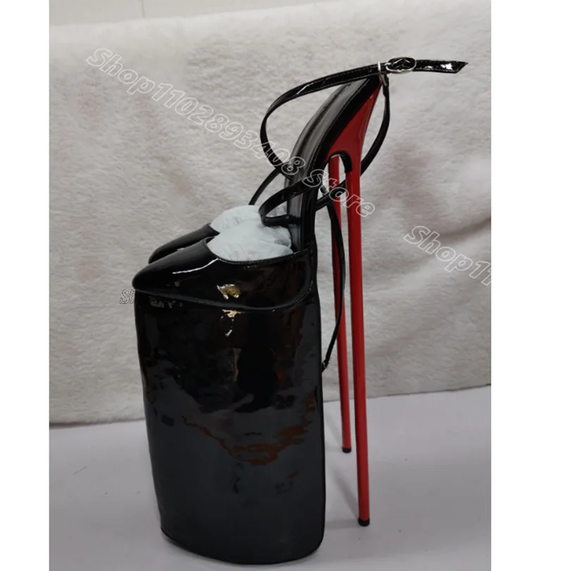 

Черные сандалии на платформе с открытой пяткой, летние женские модельные сандалии из лакированной кожи на шпильке с пряжкой на щиколотке, стильные сандалии Zapatos Para Mujere