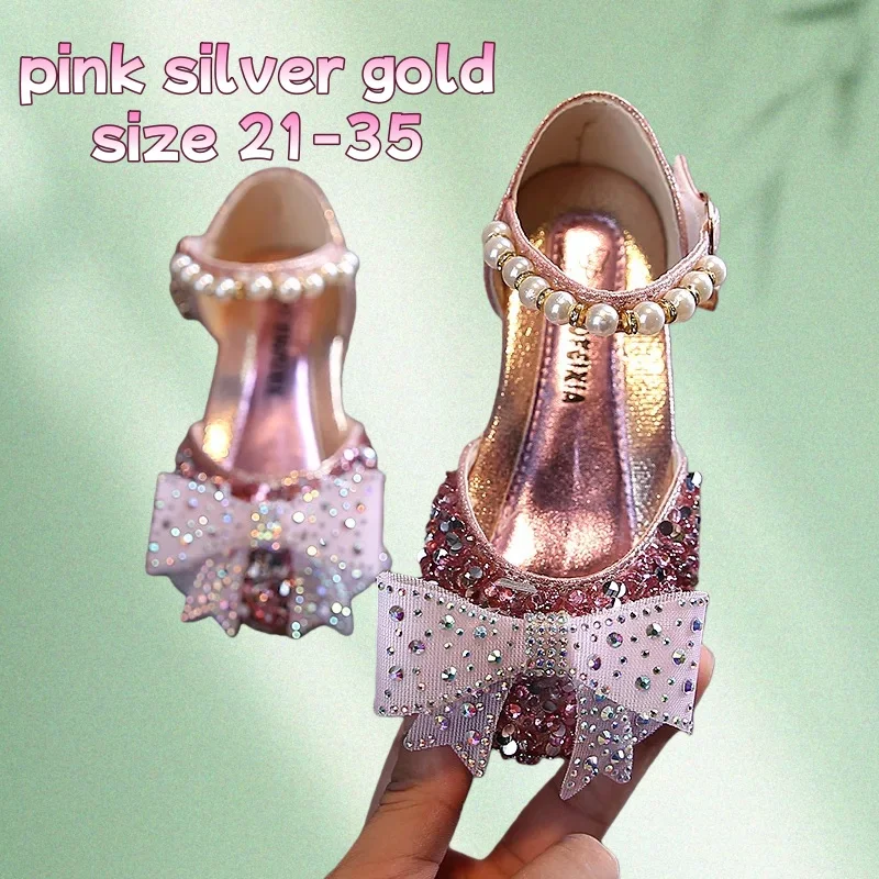 

Summer Kids Shoes for Girls Sandals Fashion Sequins Rhinestone Bow Girl Princess Shoe Soft Bottom for Children Baby