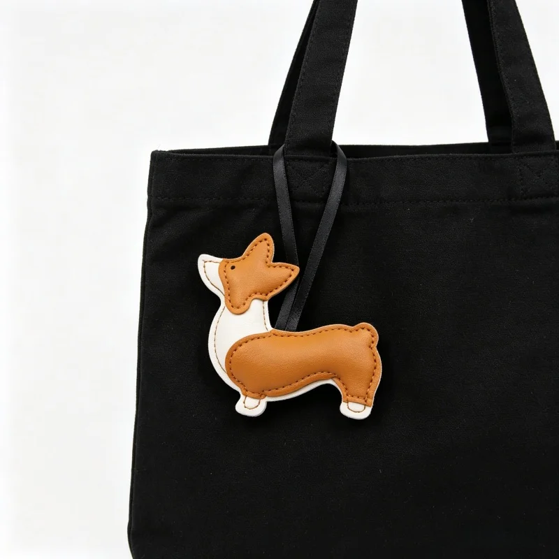 Cute PU Leather Corgi Dog Bag Pendant Shape Cartoon Keychain Kawaii Puppy Handbag Charm Ornament Hanging Decoration