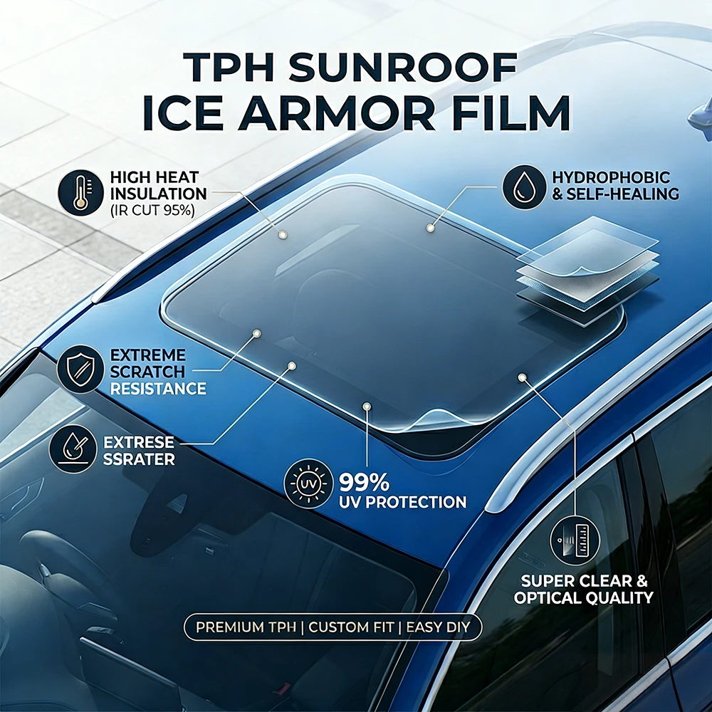 TPH Car Sunroof Ice Film Heat Insulation UV Protection Sticker Universal Panoramic Roof Window Tint Sunshade Summer Cooling Film view 2