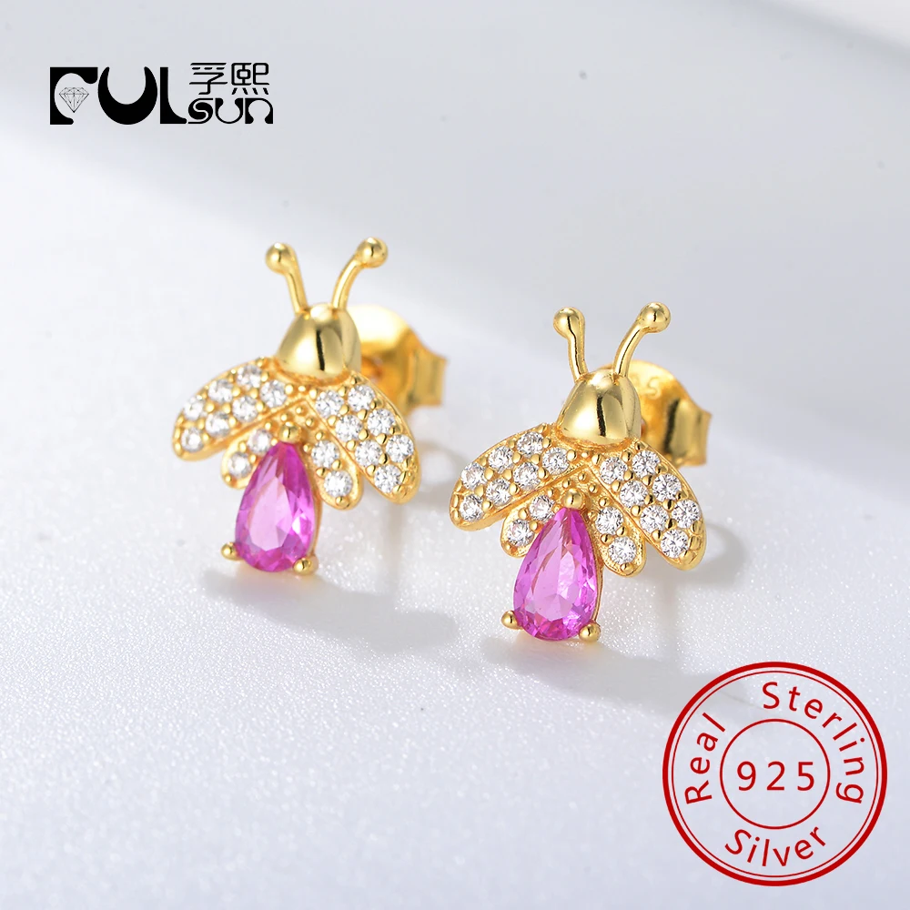 

Unique Design Butterfly Wing Back Lovely Earrings 925 sterling Silver Bee Pink Pear Cz Stud for women