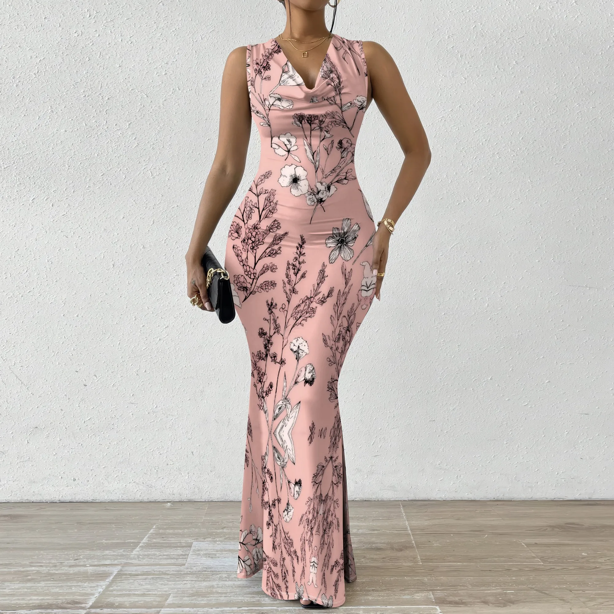 

Women's Floral Print Mermaid Maxi Dress V-Neck Sleeveless Slim-Fit Elegant Party Dress XS-2XL