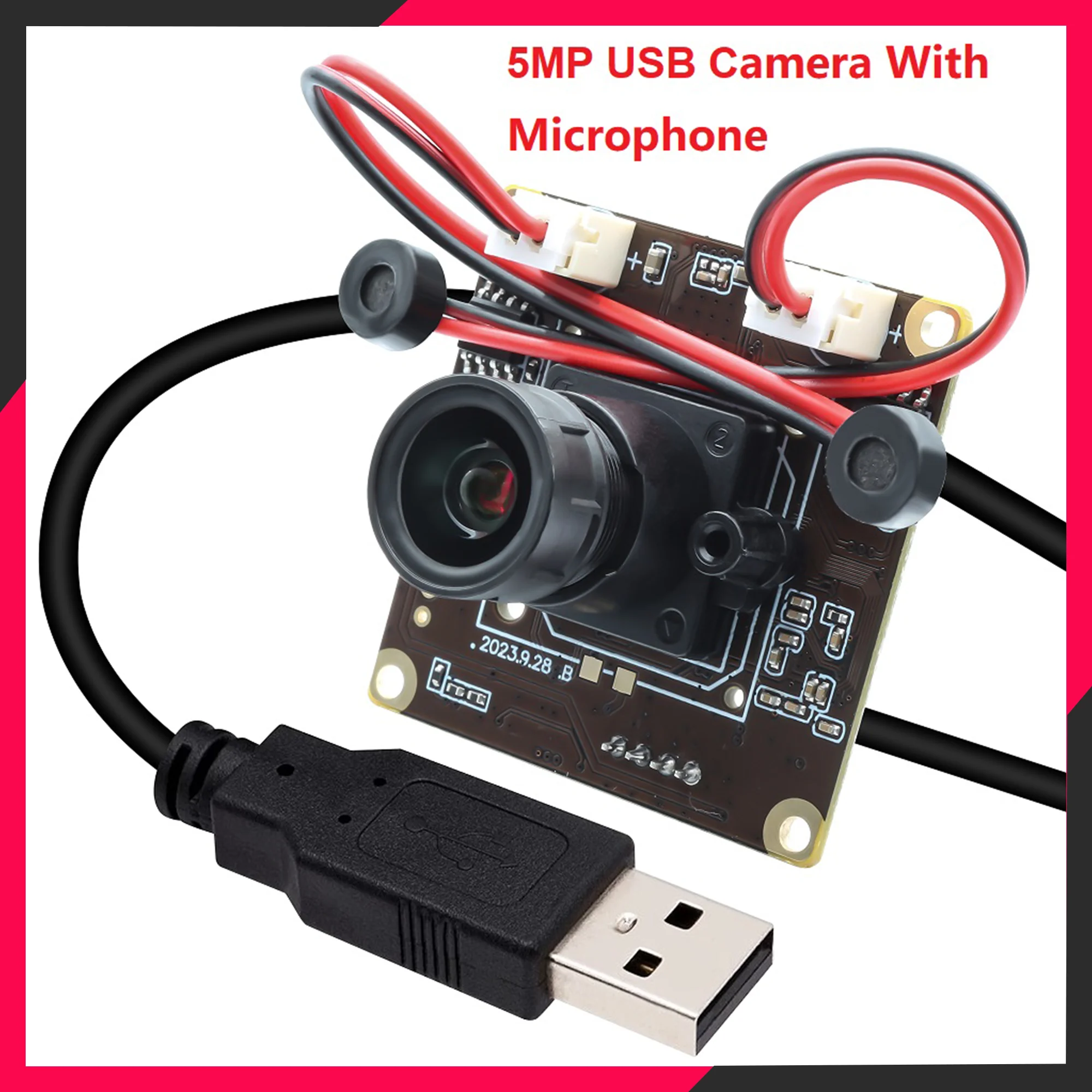 

ELP 5MP USB Camera Module Real Time Audio Camera with 2pcs Microphones HD 2592x1944 Mini PC USB Webcam IMX335 Industrial Camera