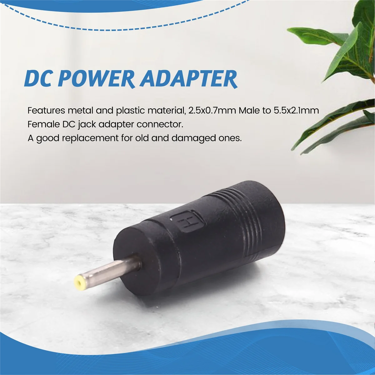 2.5mm x 0.7mm Male Plug to 5.5mm x 2.1mm Female Jack DC Power Adapter