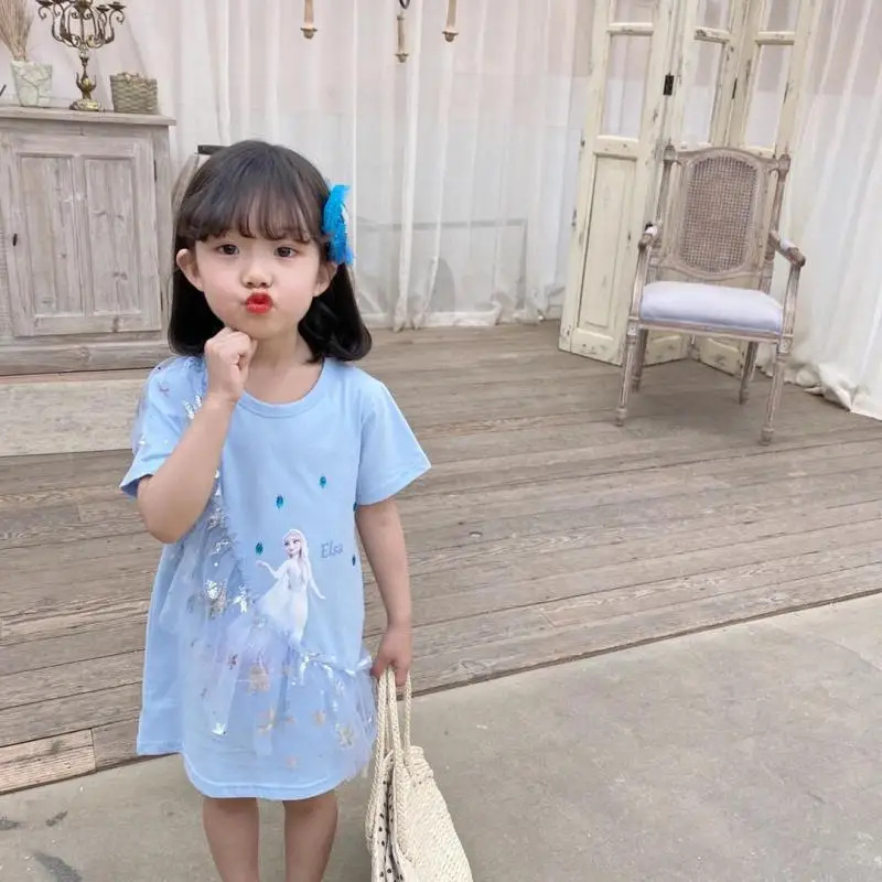 Princess Dress Summer Girl's Fashionable  Mesh Cartoon Dress Children's Party Clothes