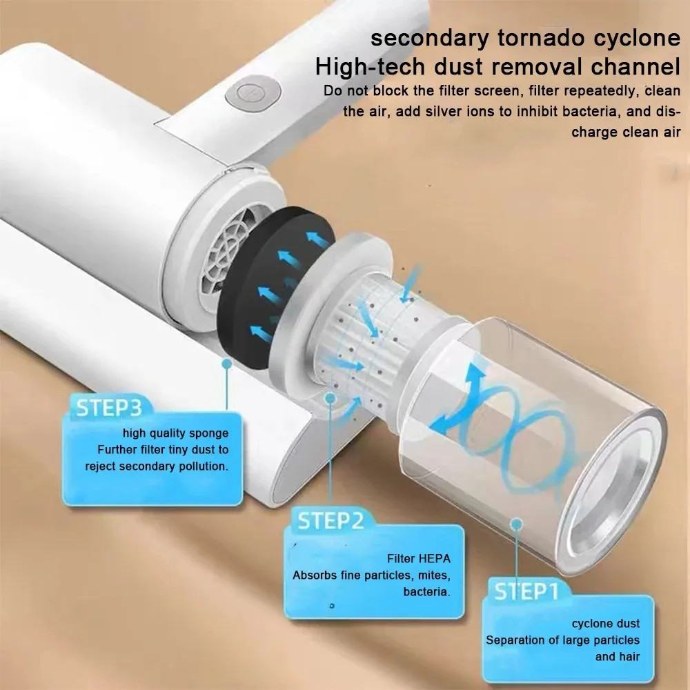 New Handheld Mite Removal Machine Cordless Handheld Vacuum Cleaner USB Rechargeable Mite Remover Brush for Bed and Sofa Pillow S