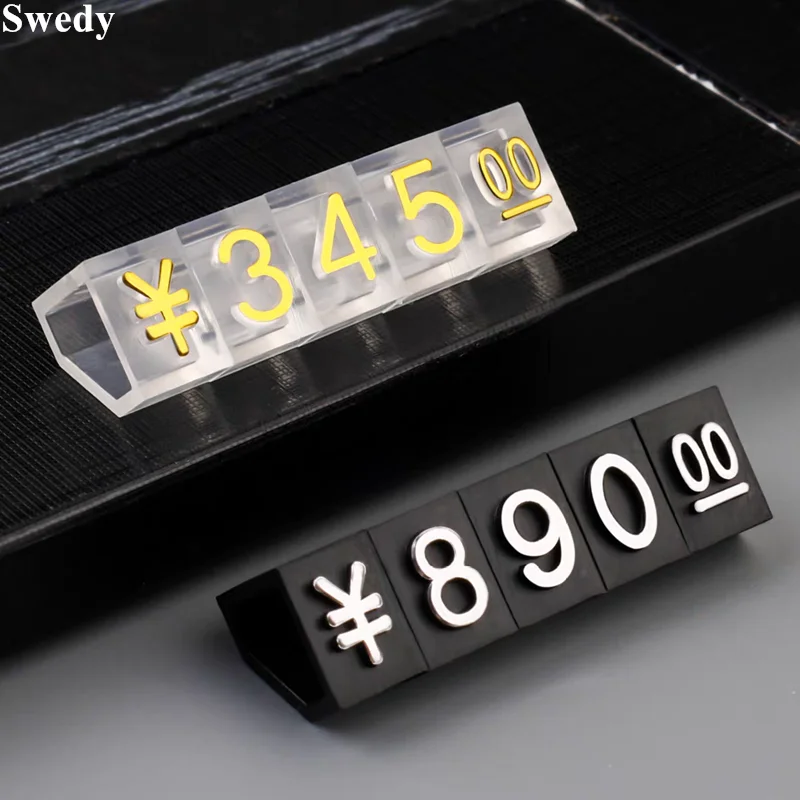 

10 Strips 7x9mm Adjustable Removable Number Jewelry Price Cube Tags Dollar Eur Letter Pricing Label Stand Block Kit