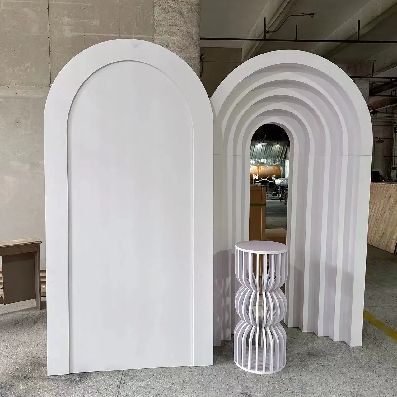 top quality white corrugated PVC arched background wedding reception background design party banquet reception