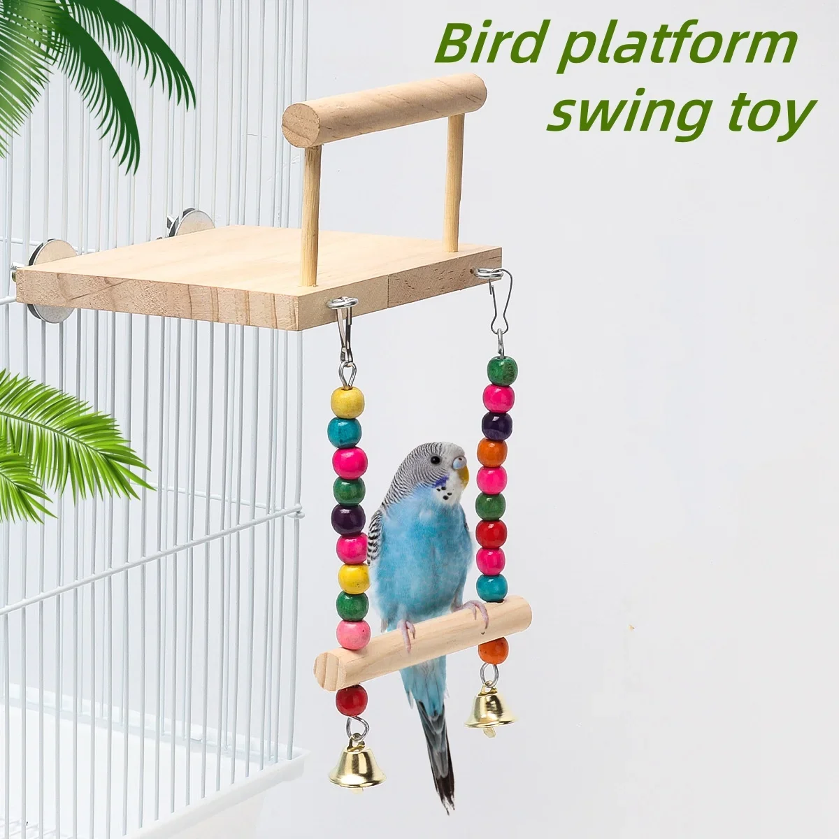 1Pc Bird Swing Toy Wooden Parrot Perch Stand Playstand with Chewing Beads Cage Playground for Budgie Birds Клетка Для Попугая