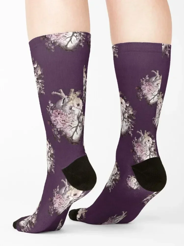 Bloom Floral Heart Human Anatomy pink watercolor style flowers Socks winter halloween new year Man Socks Women's