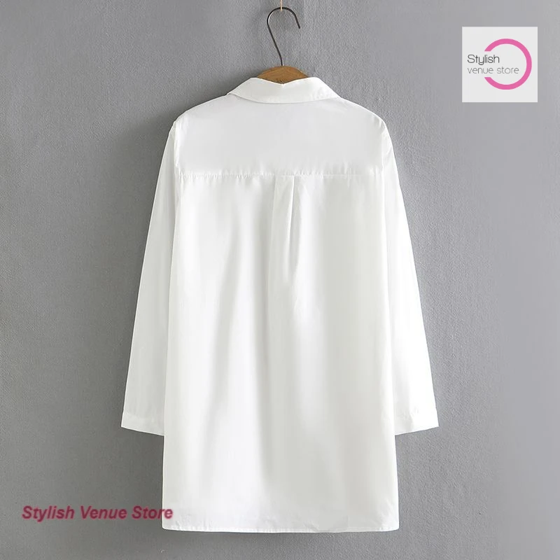 Bordado japonês primavera e outono roupas nova mãe de meia-idade longa camisa branca manga longa feminina casual coringa camisa