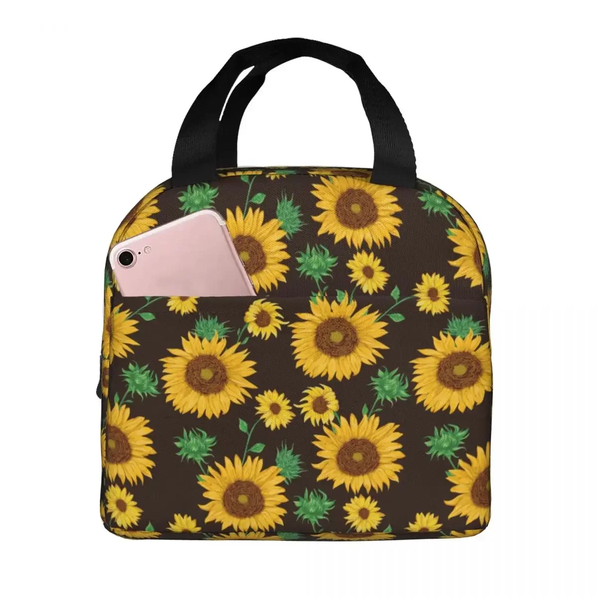 

Lunch Bags for Women Kids Daisy Flower Insulated Cooler Bags Portable Work Polyester Lunch Box Food Bag