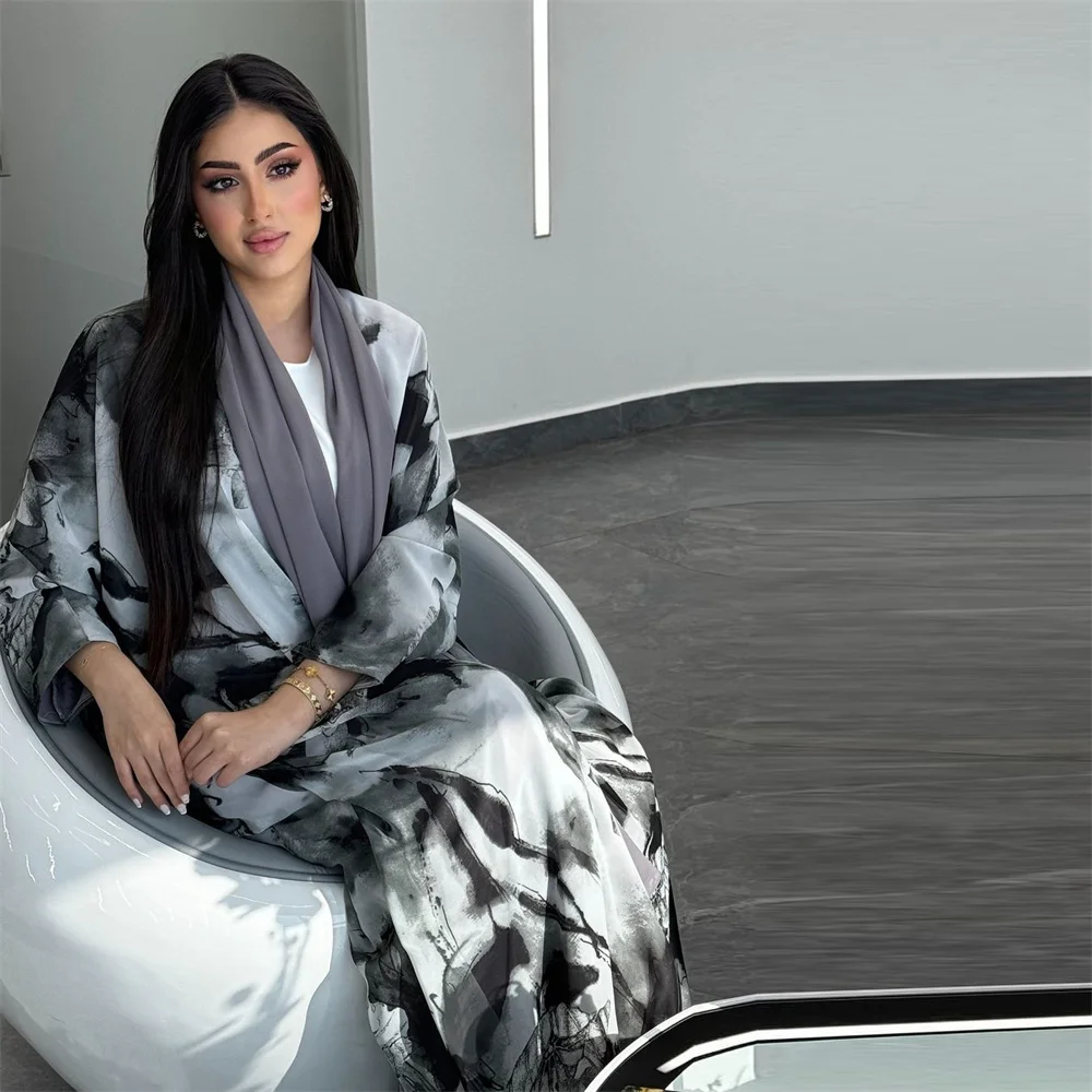 2024 Dubai Luxury Muslim Kimono Abaya for Women Eid Saudi Arabia Party Jalabiya Modest Dress Islam Fashion Turkey Printed Robe