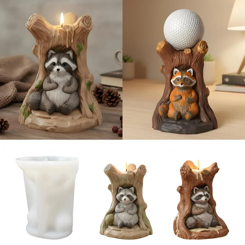 

Tree Stump Shape Plaster Handmade Ornaments Silicone Mold DIY Raccoon Candle Aromatherapy Epoxy Resin Molds Holiday Decor Tools