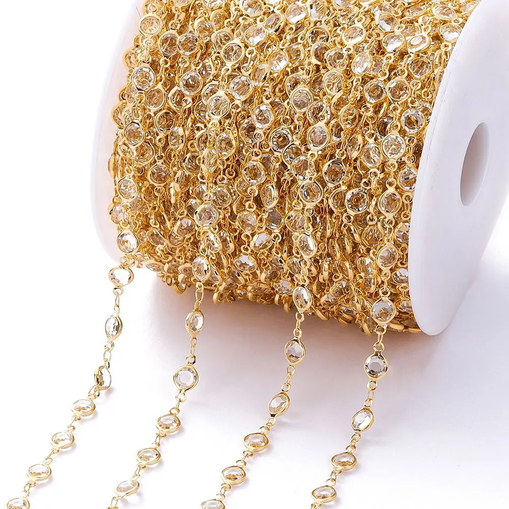 1Meter/Rol 6Mm Kleurrijke Kristallen Kralen Ketting Glazen Kraal Gouden Ketting Ketting Accessoires Voor Diy Sieraden Maken Ambachten