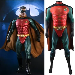 Superhero Bat Robin Man Cosplay Costume and Cape Spandex Bodysuit Halloween Costume Superhero Zentai Suits Jumpsuit Adult Kids