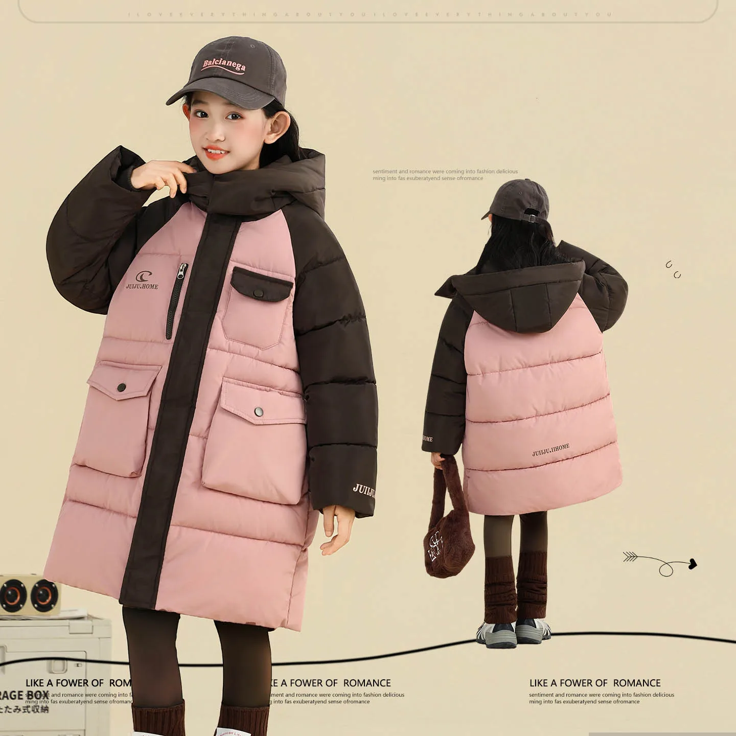 YBFSKID Children Girls Winter Jackets -10 Degree Hooded Thick Warm Kids Girls Parkas Contrast Long Sleeve Mid-length Outerwear