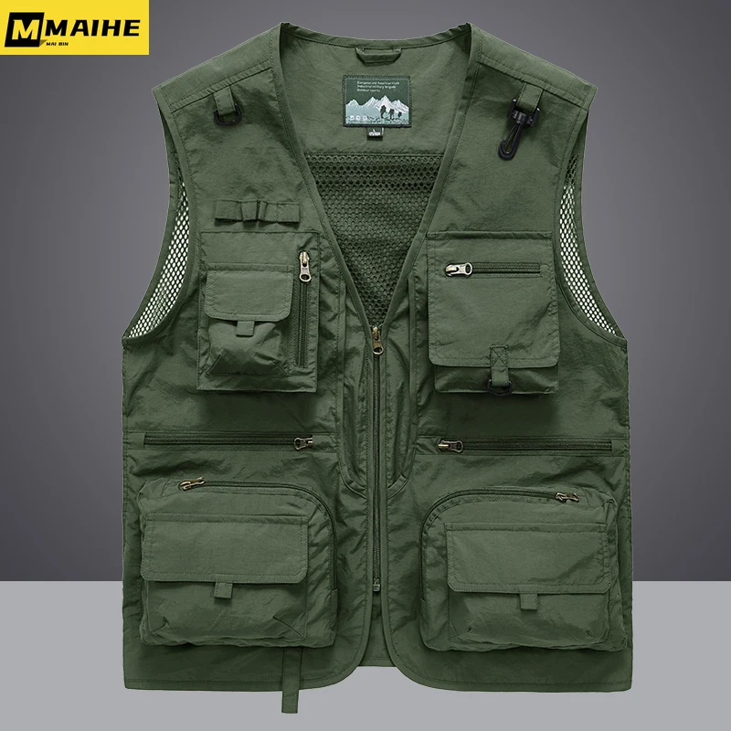 Summer Men Unloading Hunting Vest Coat Casual Men's Photographer Waistcoat Mesh Work Sleeveless Jacket Tools Pocket Vest 5XL