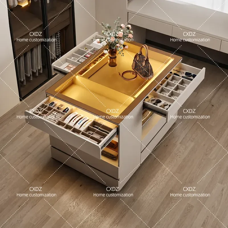 Milk Coffee Double Sided Bucket Cabinet Jewelry Display Storage Locker for Master Bedroom Small Apartment Cloakroom Household