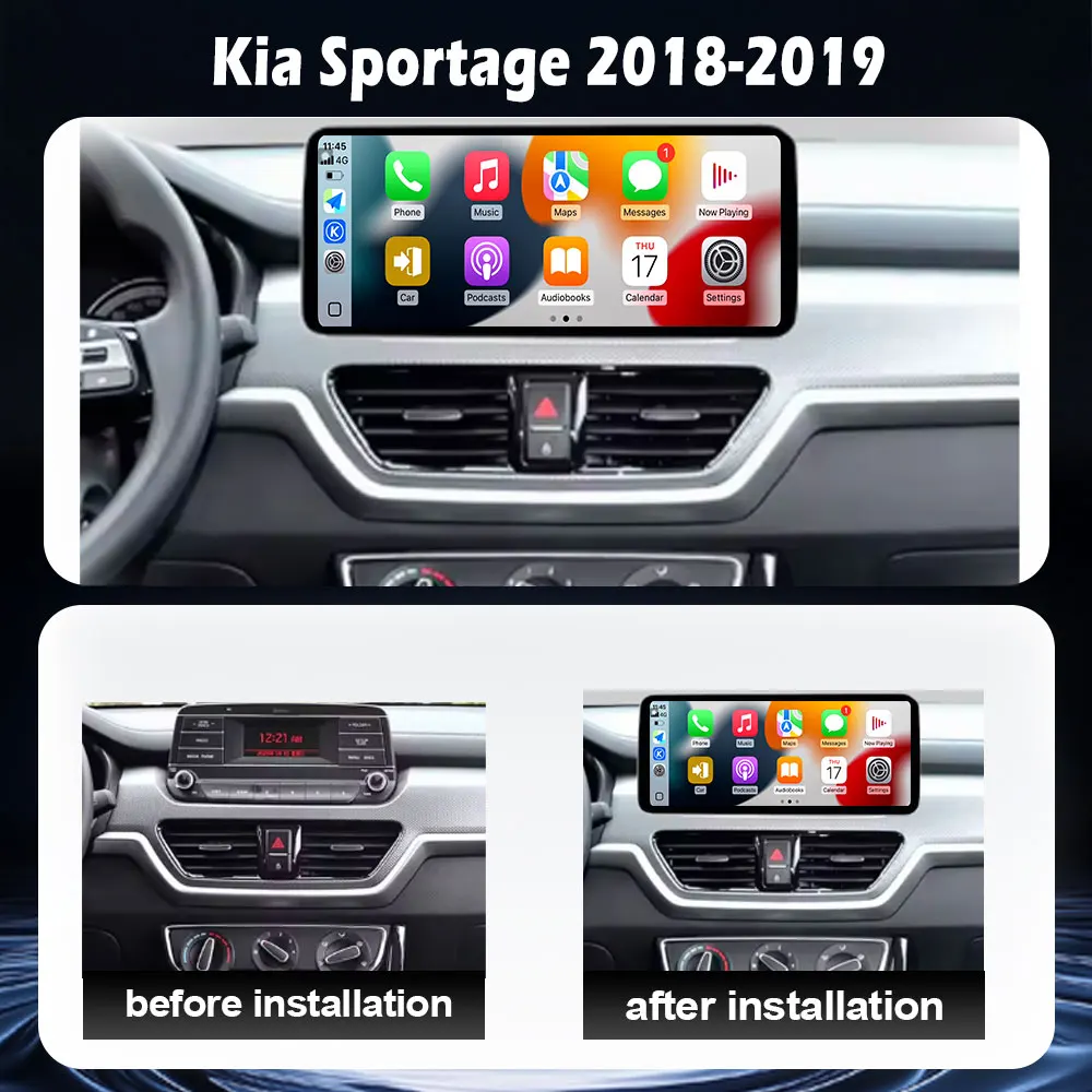 12.3 inch For Kia Sportage 2018-2019 Car Android Intelligent System DSP Stereo Navigation GPS QLED Touch Screen 4G Bluetooth
