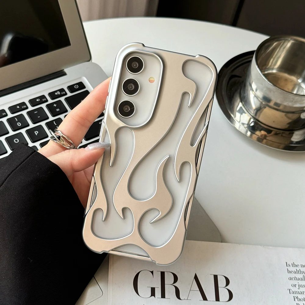 Luxury Matte Flame Shockproof Phone Case For Samsung Galaxy S24 S23 S22 ultra A14 A15 A16 A54 A55 A06 Soft Silicone Cover