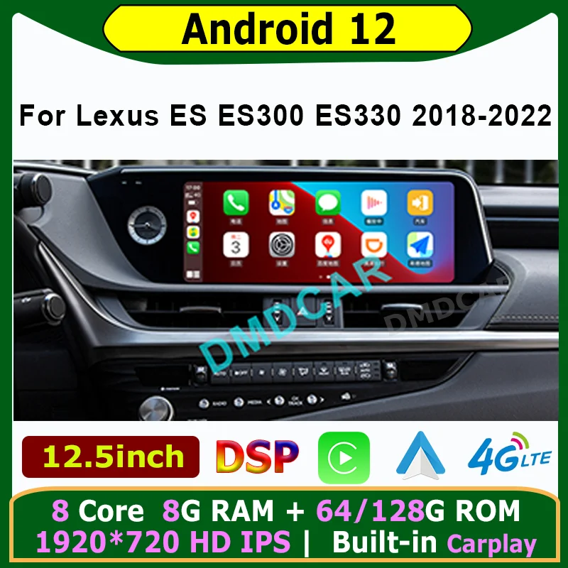 

12.5"Multimedia Video Player CarPlay Autoradio 128GB Stereo Android 12 Car Radio For Lexus ES ES200 ES250 ES350 ES300H 2018-2022