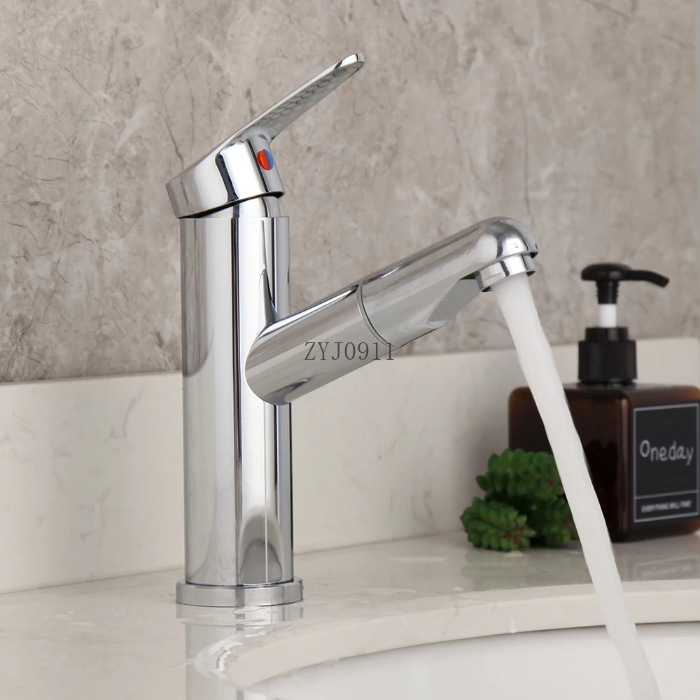 Bathroom Basin Mixer Faucet Deck Mounted Chrome Polish Pull Out Stream Spray Hot & Cold Mixer Matte Black Faucet